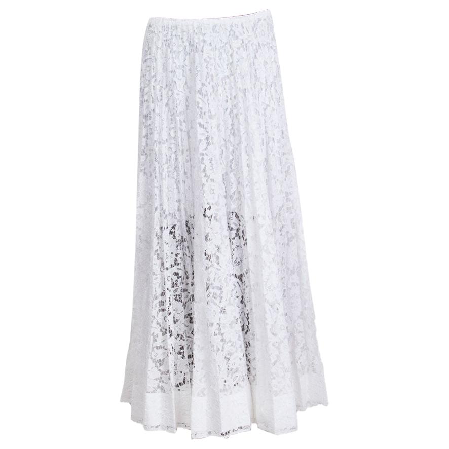 VALENTINO white SHEER PLEATED LACE MAXI Skirt M