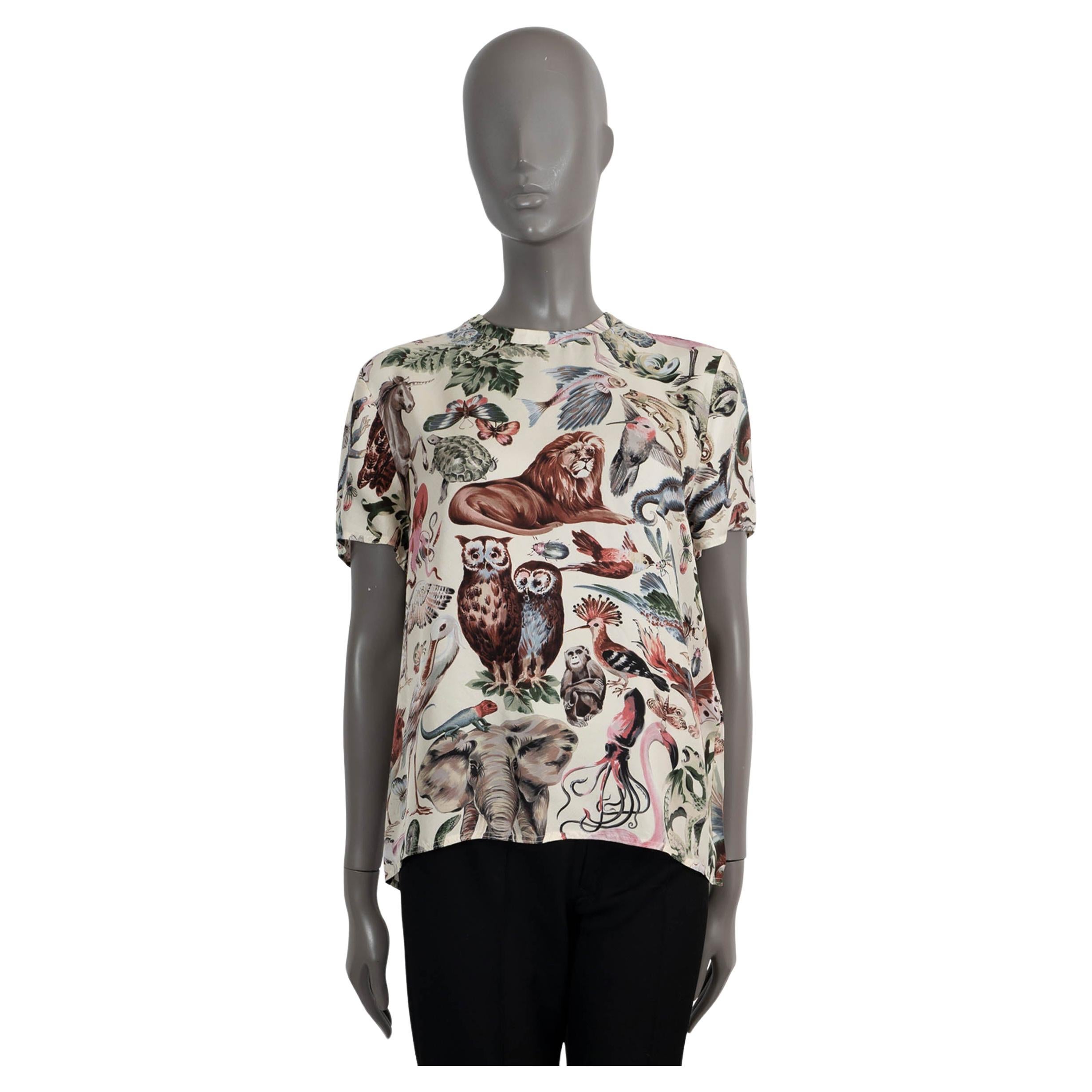 VALENTINO Weißes Seidenhemd 2016 FANTASTICAL ANIMAL T-Shirt Shirt L