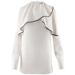 Valentino White Silk Ruffle Neck Cold Shoulder Blouse - Size US 4