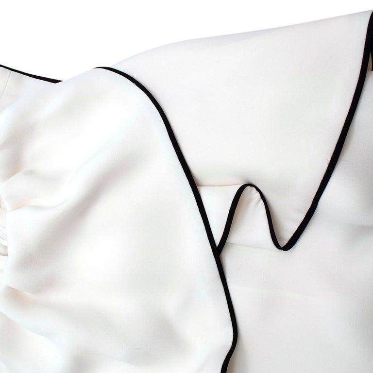 Valentino White Silk Ruffle Neck Cold Shoulder Blouse - Size US 4 For ...