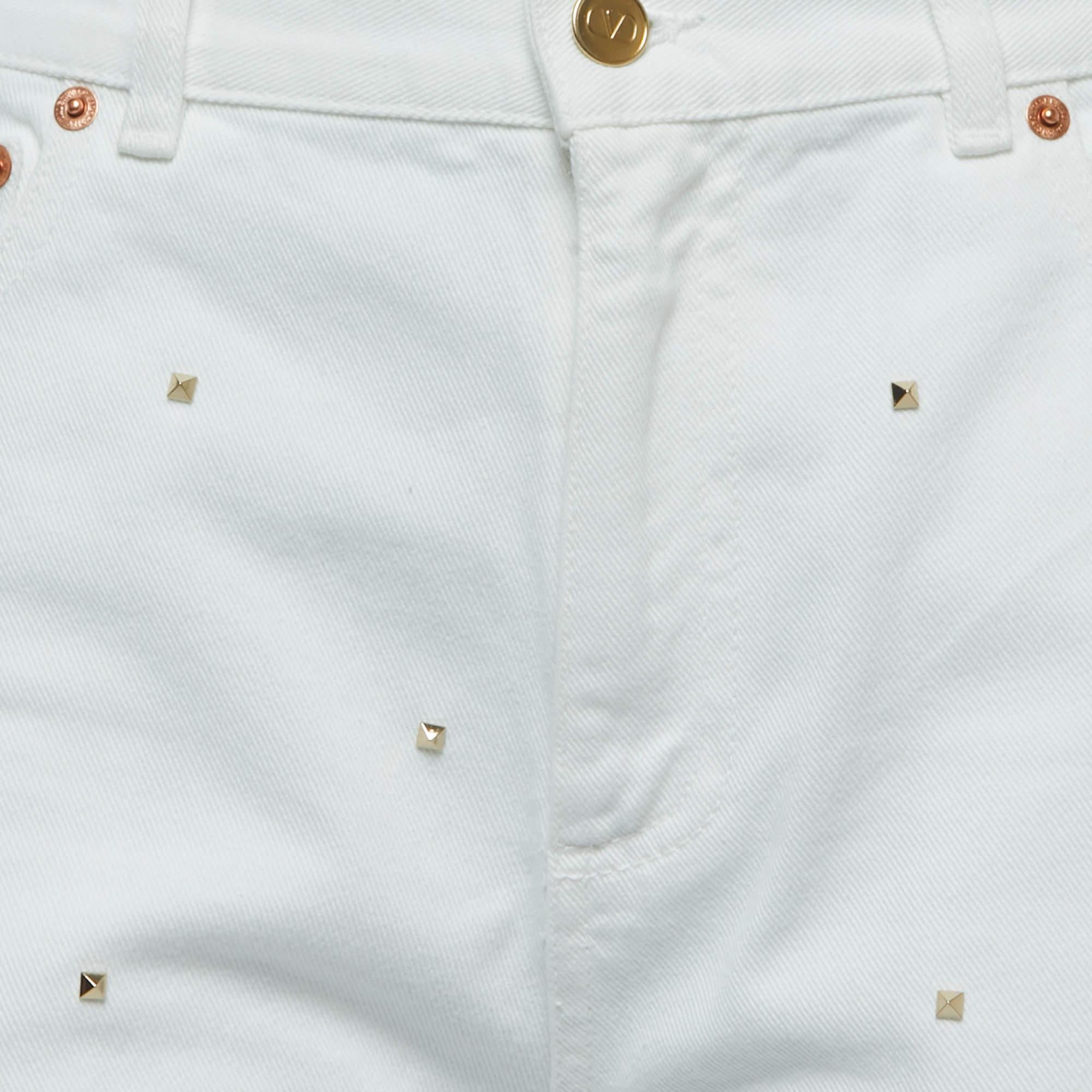 Valentino White Studded Denim Wide Leg Jeans M Waist 28