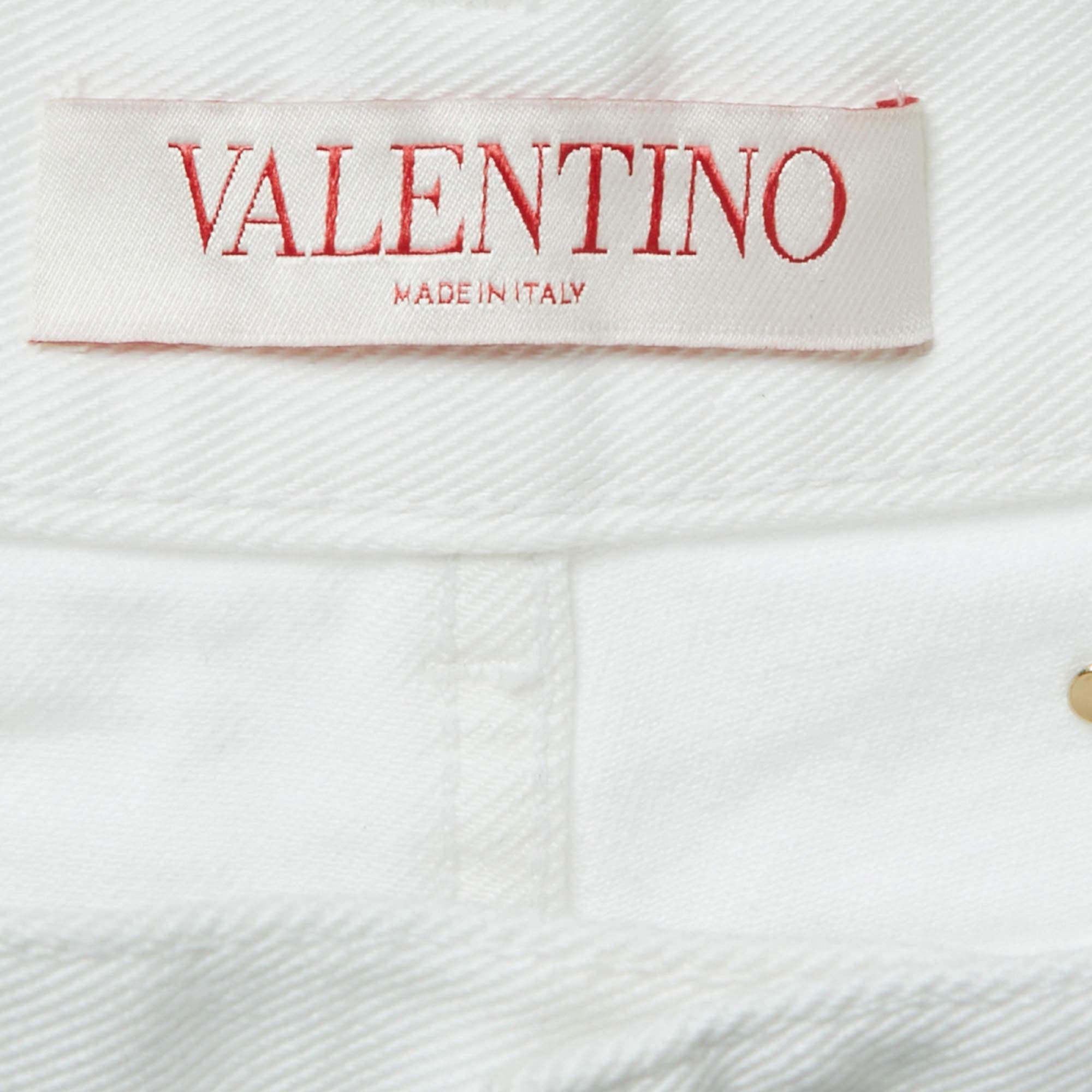 Valentino White Studded Denim Wide Leg Jeans M Waist 28