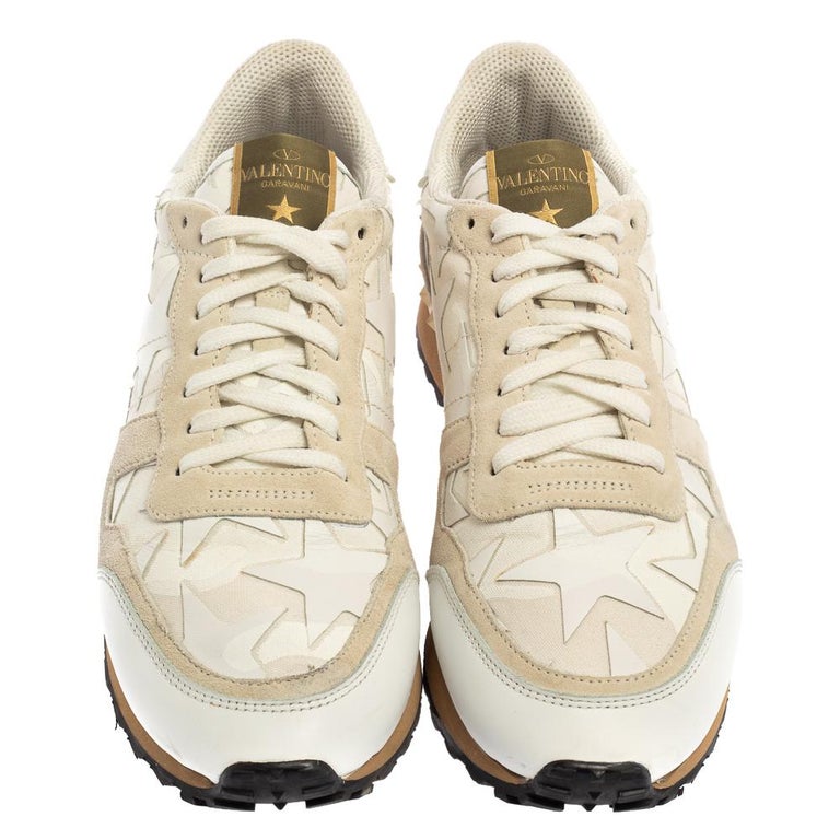 Valentino White Suede And Canvas Rockrunner Camustars Sneakers Size 40 For  Sale at 1stDibs