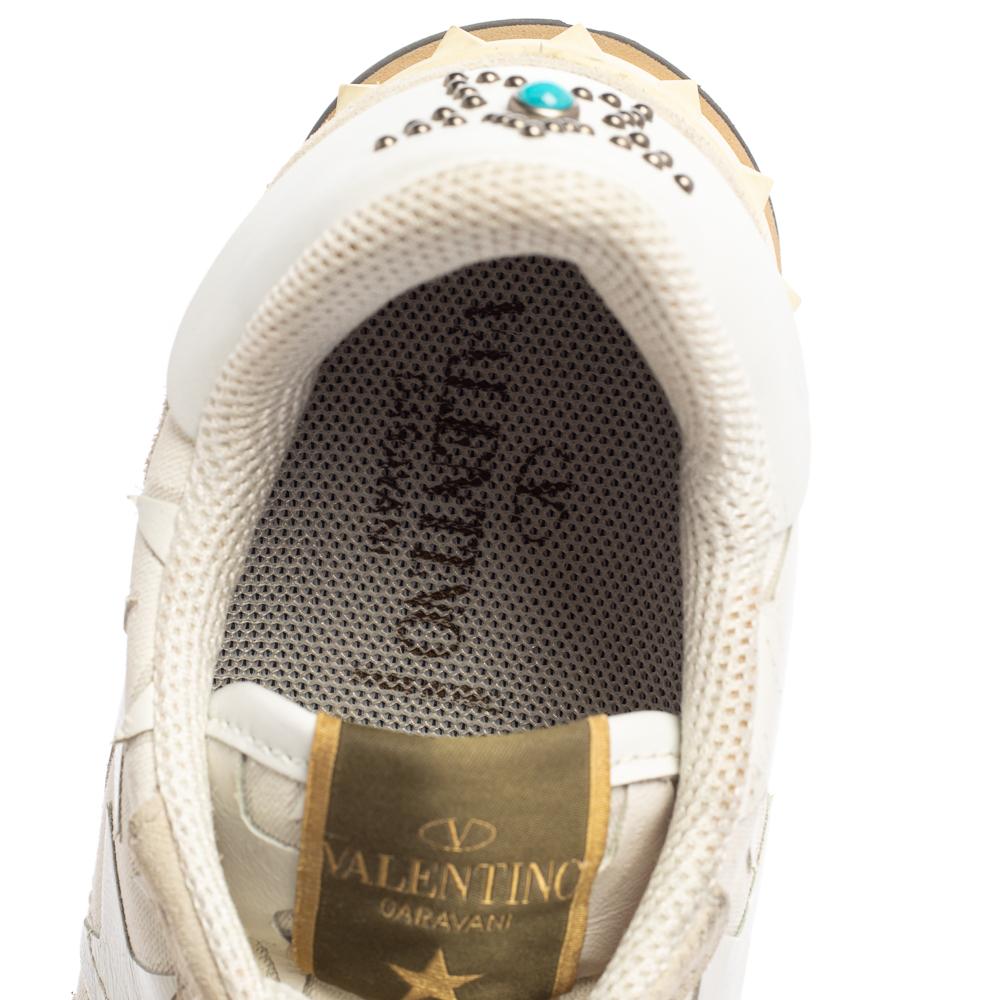 Valentino White Suede And Canvas Rockrunner Camustars Sneakers Size 40 In Good Condition In Dubai, Al Qouz 2