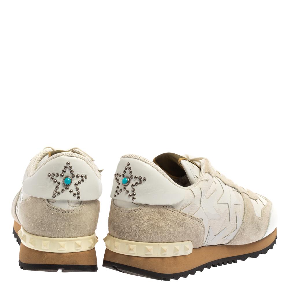 Valentino White Suede And Canvas Rockrunner Camustars Sneakers Size 40 1