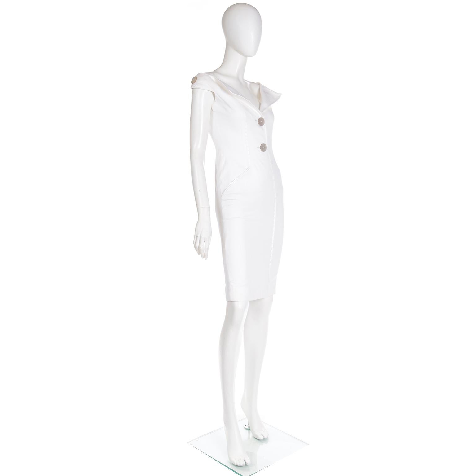 Valentino White Summer Sheath Dress With Mother of Pearl Buttons For Sale 1