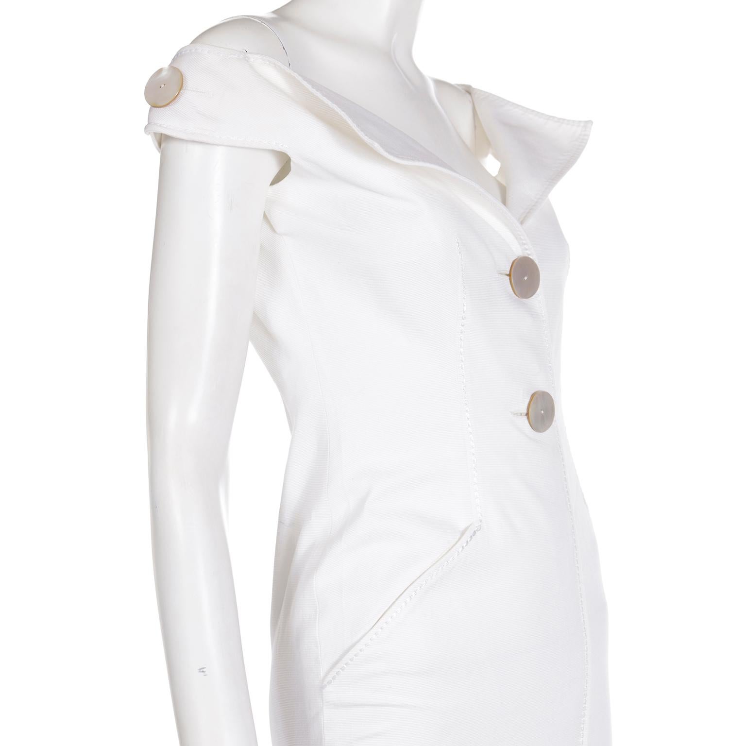 Valentino White Summer Sheath Dress With Mother of Pearl Buttons For Sale 3