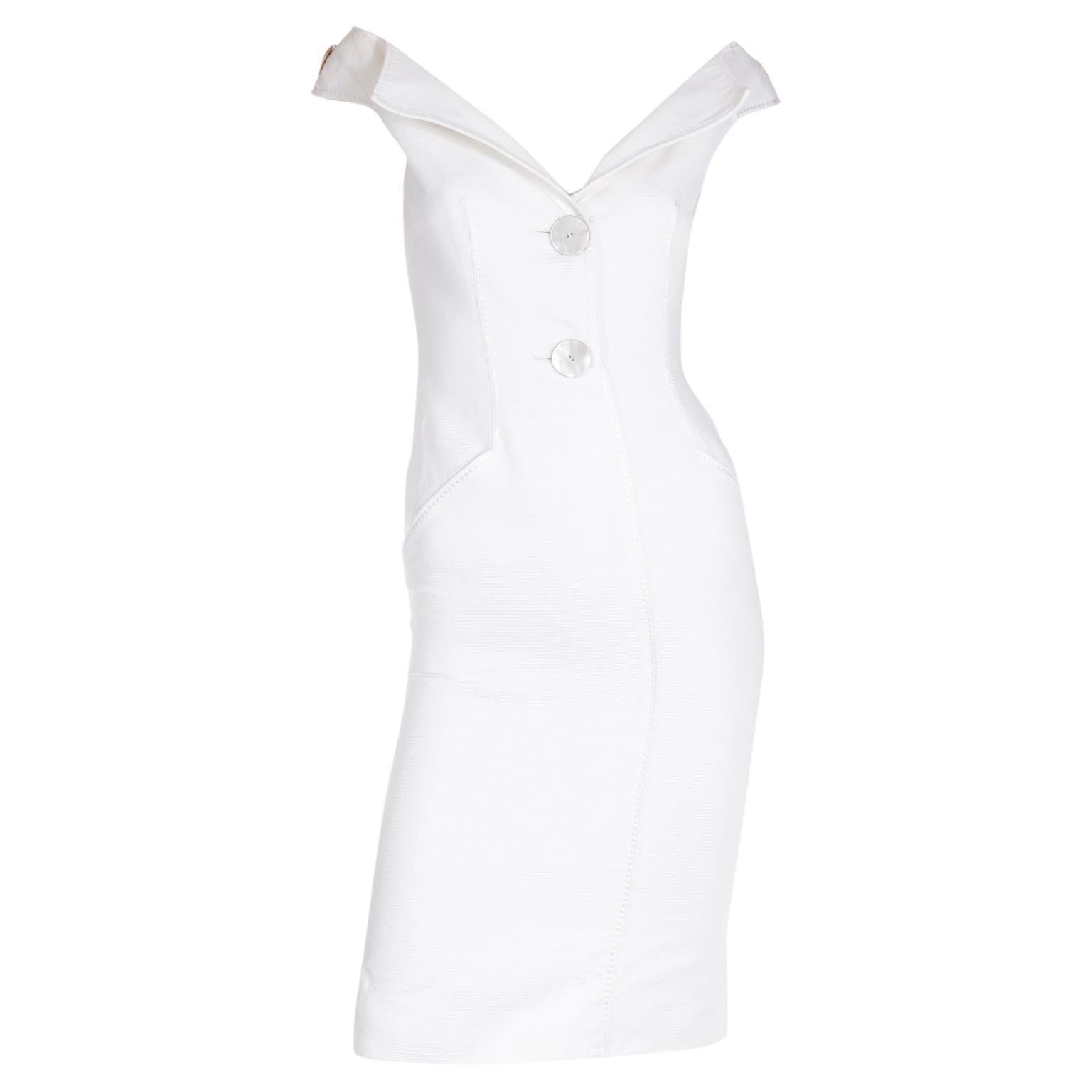 Valentino White Summer Sheath Dress With Mother of Pearl Buttons For Sale