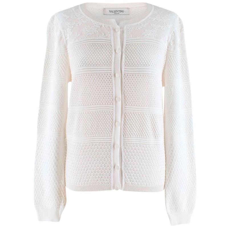 Valentino White Textured Knit Cardigan -  Size M For Sale