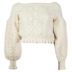 VALENTINO laine blanche PUFF SLEEVE CROPPED Pull S