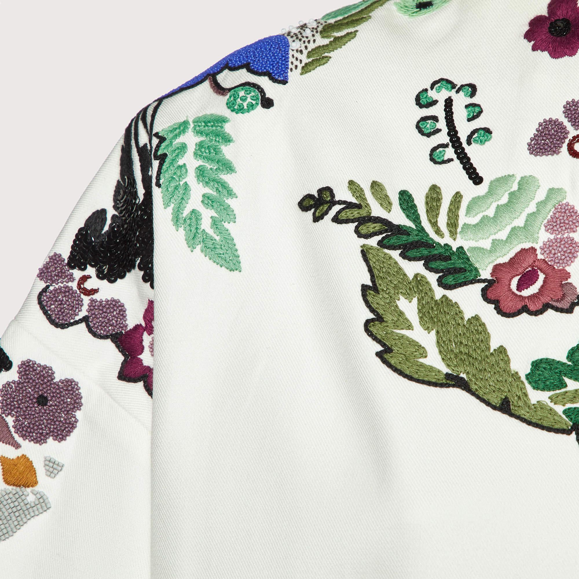 Gray Valentino White World Arazzo Embroidered Cotton Kaftan Dress S For Sale
