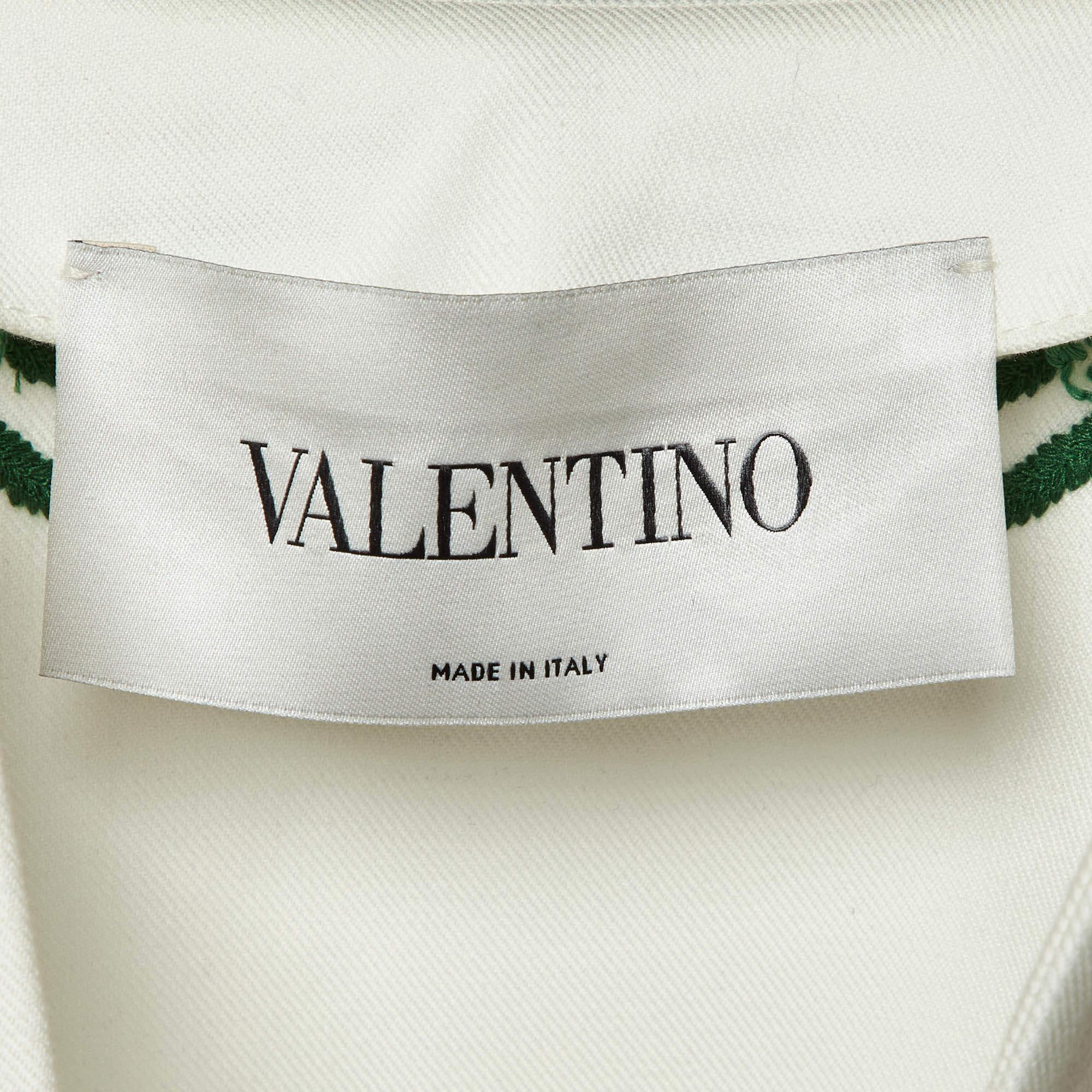 Valentino White World Arazzo Embroidered Cotton Kaftan Dress S For Sale 1
