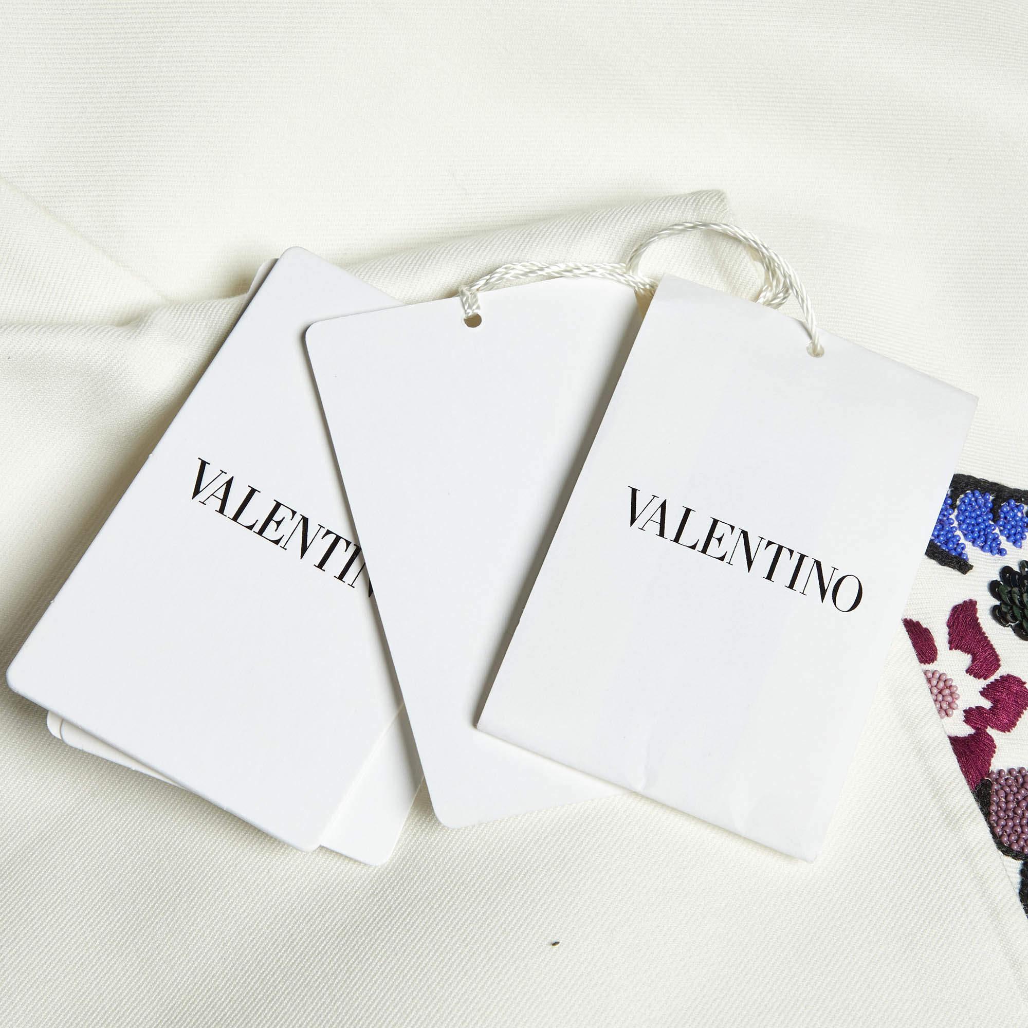 Valentino White World Arazzo Embroidered Cotton Kaftan Dress S For Sale 4