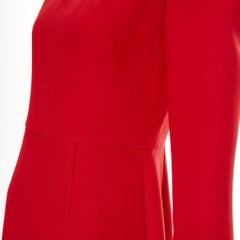 VALENTINO wide V neck structured red wool silk A-line dress IT40 S