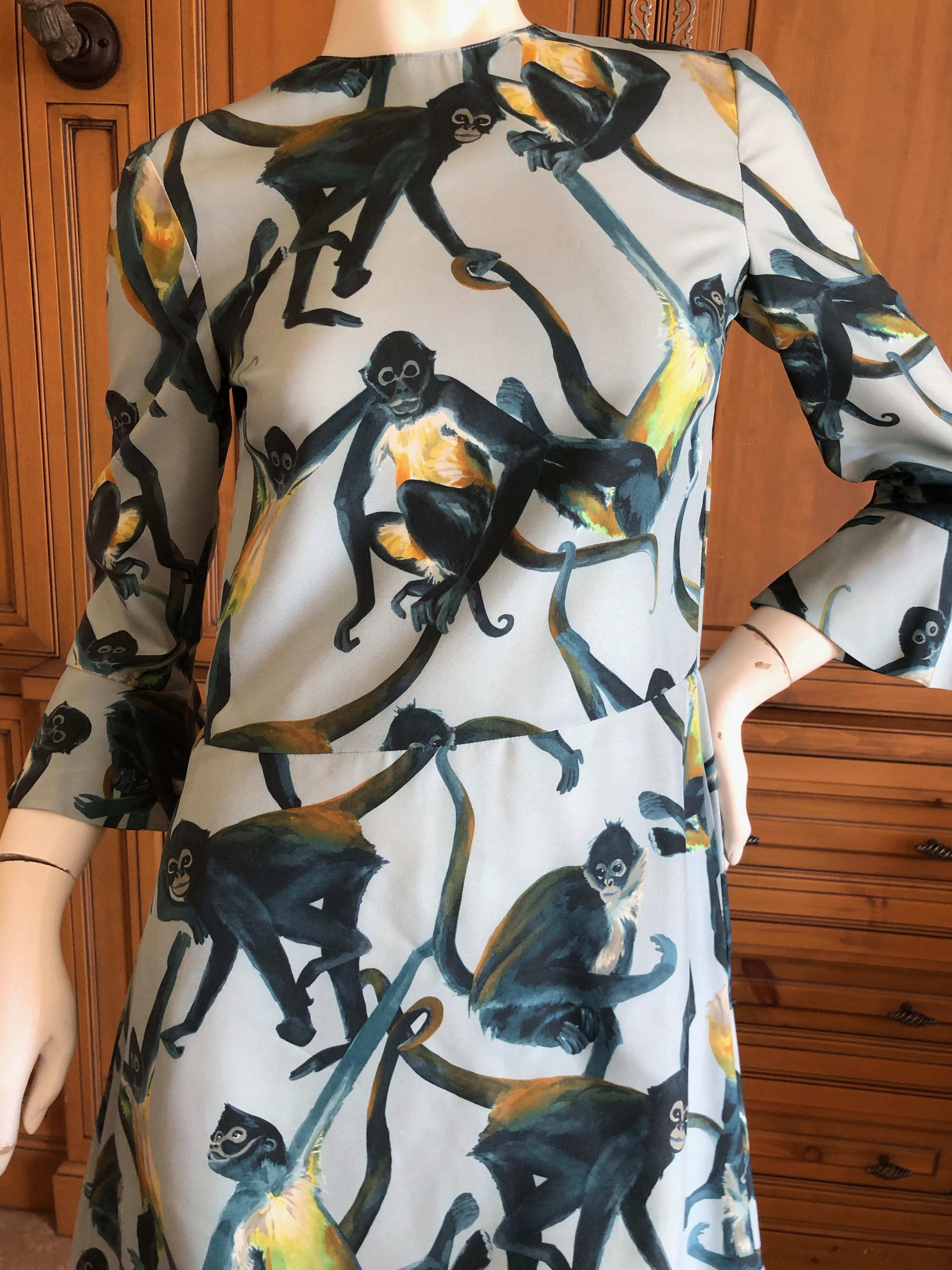 Gray Valentino Witty Vintage Silk Cocktail Dress with Monkey Pattern For Sale