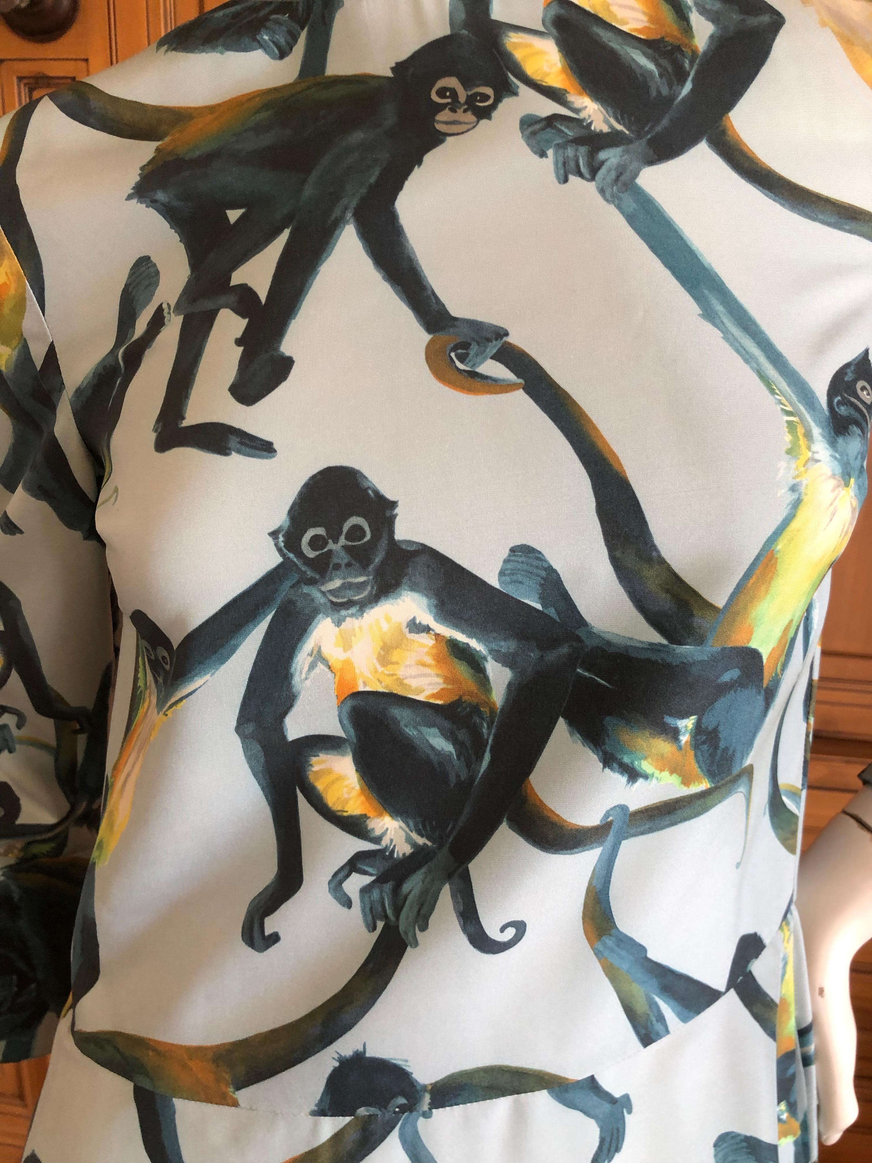 Valentino Witty Vintage Silk Cocktail Dress with Monkey Pattern In Excellent Condition For Sale In Cloverdale, CA