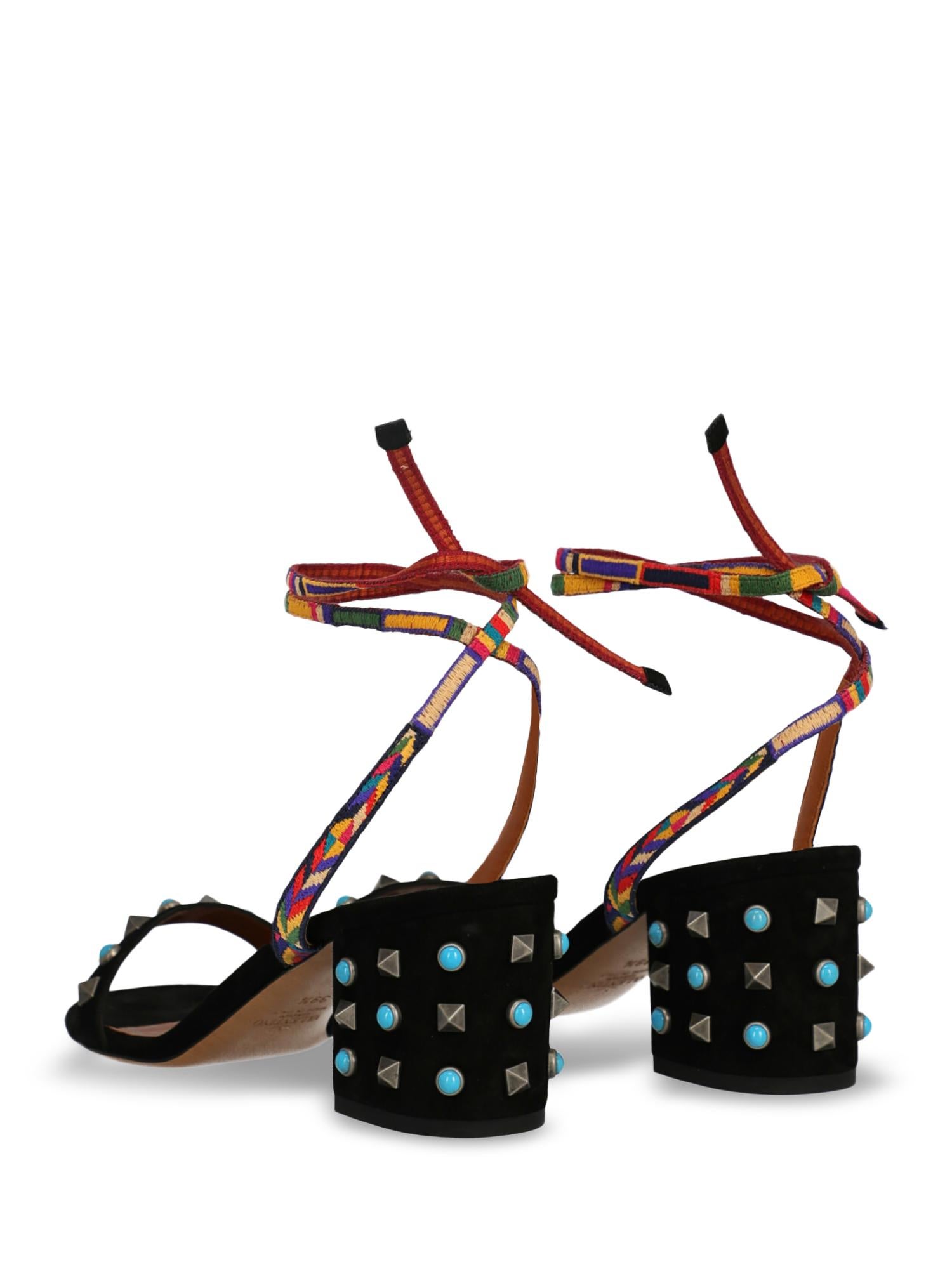 Valentino Woman Shoes Sandals Black, Multicolor Leather EU 39.5 In Excellent Condition For Sale In Milan, IT