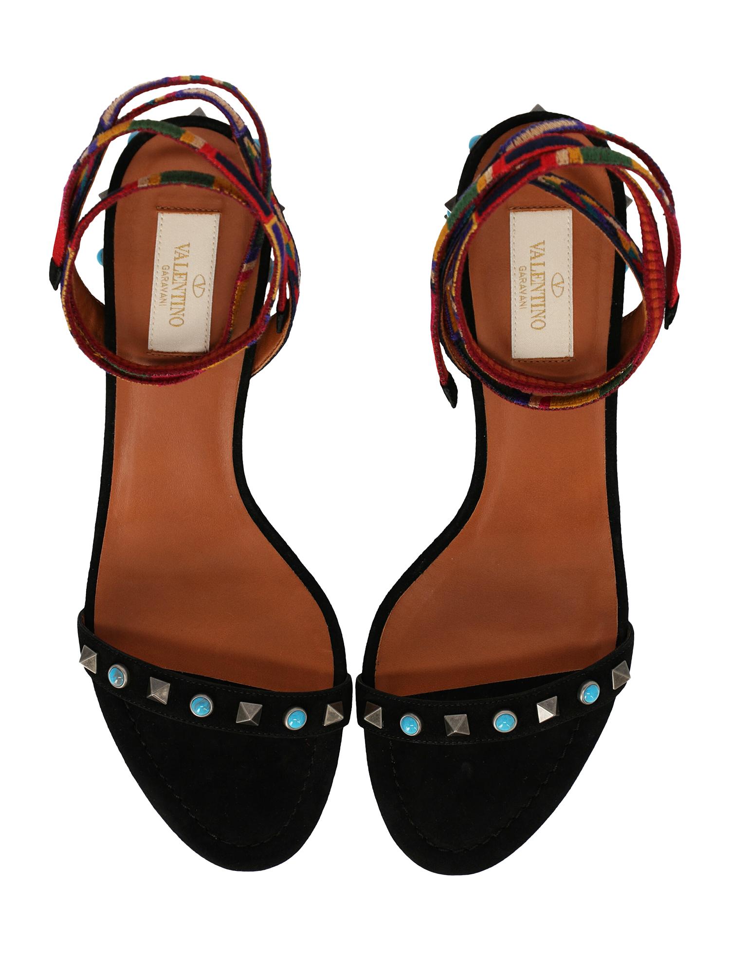 Valentino Woman Shoes Sandals Black, Multicolor Leather EU 39.5 For Sale 1