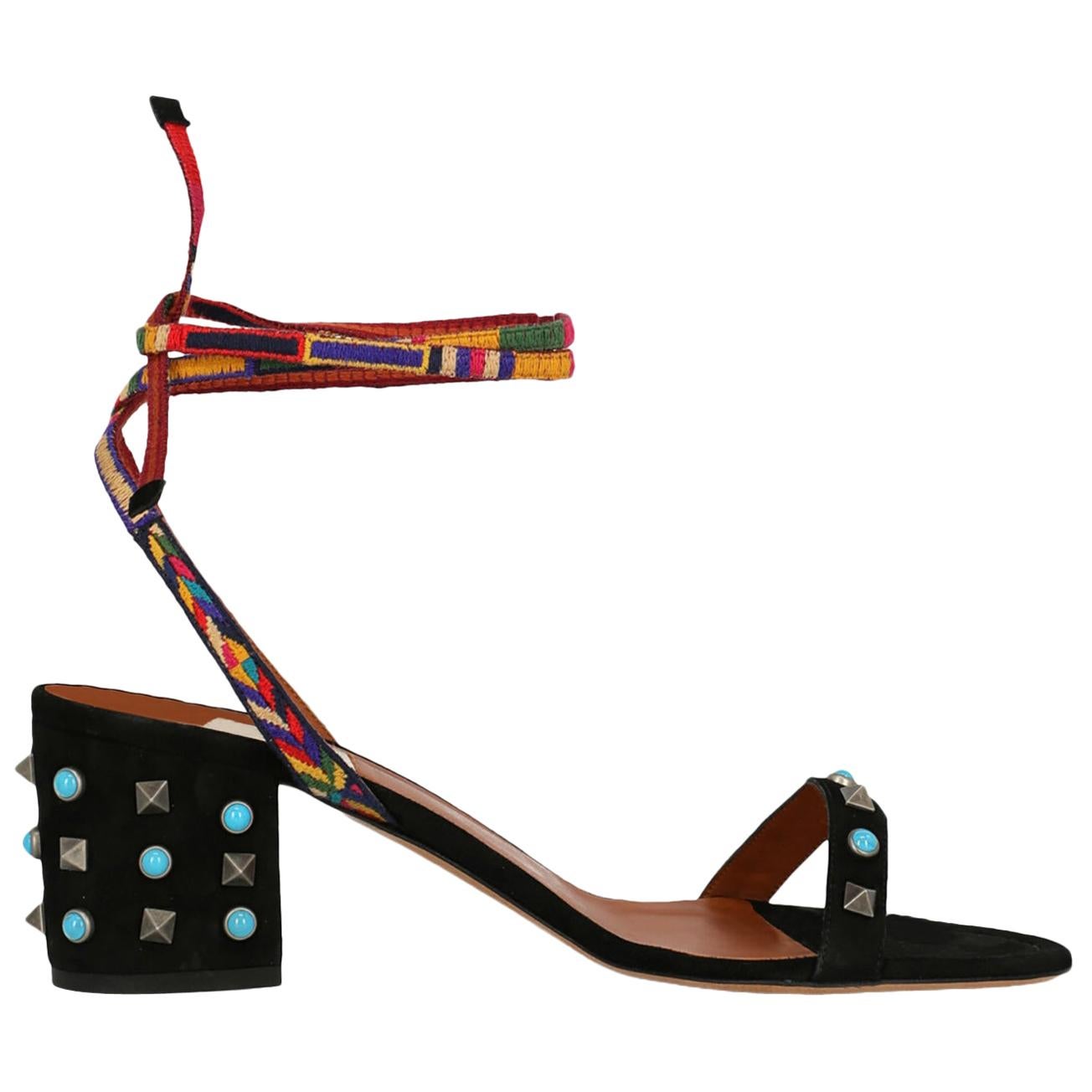 Valentino Woman Shoes Sandals Black, Multicolor Leather EU 39.5 For Sale