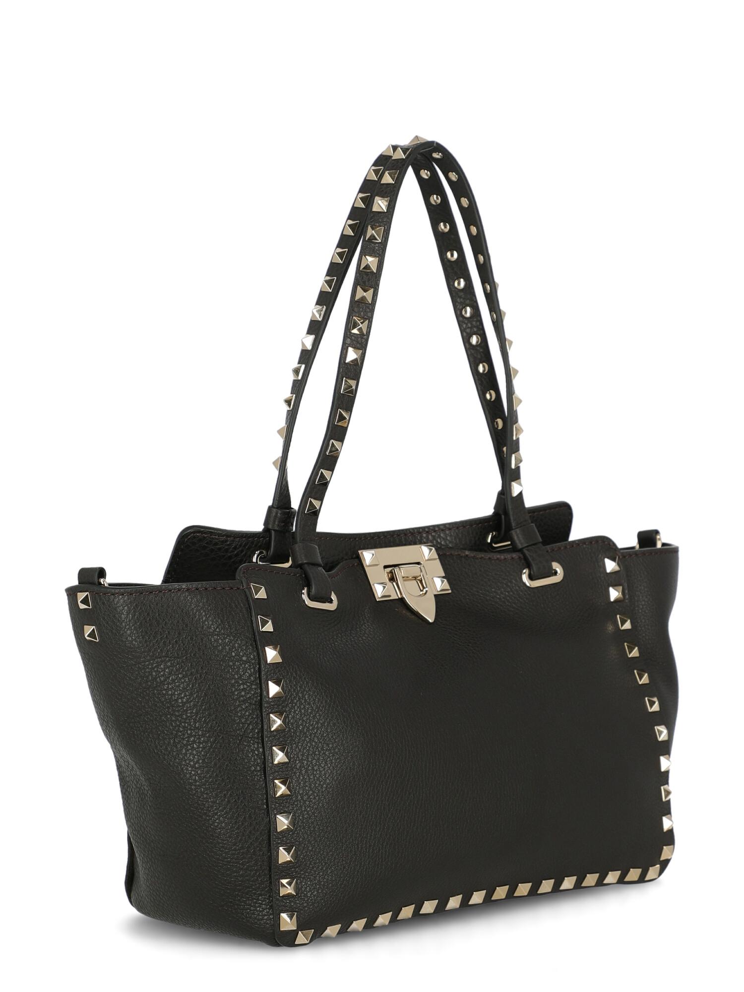 Black Valentino Woman Shoulder bag Rockstud Brown Leather For Sale