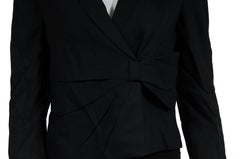 Valentino Women Bow Tie Blazer US 6 Black Wool Asymmetrical Jacket Coat