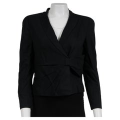 Valentino Women Bow Tie Blazer US 6 Black Wool Asymmetrical Jacket Coat