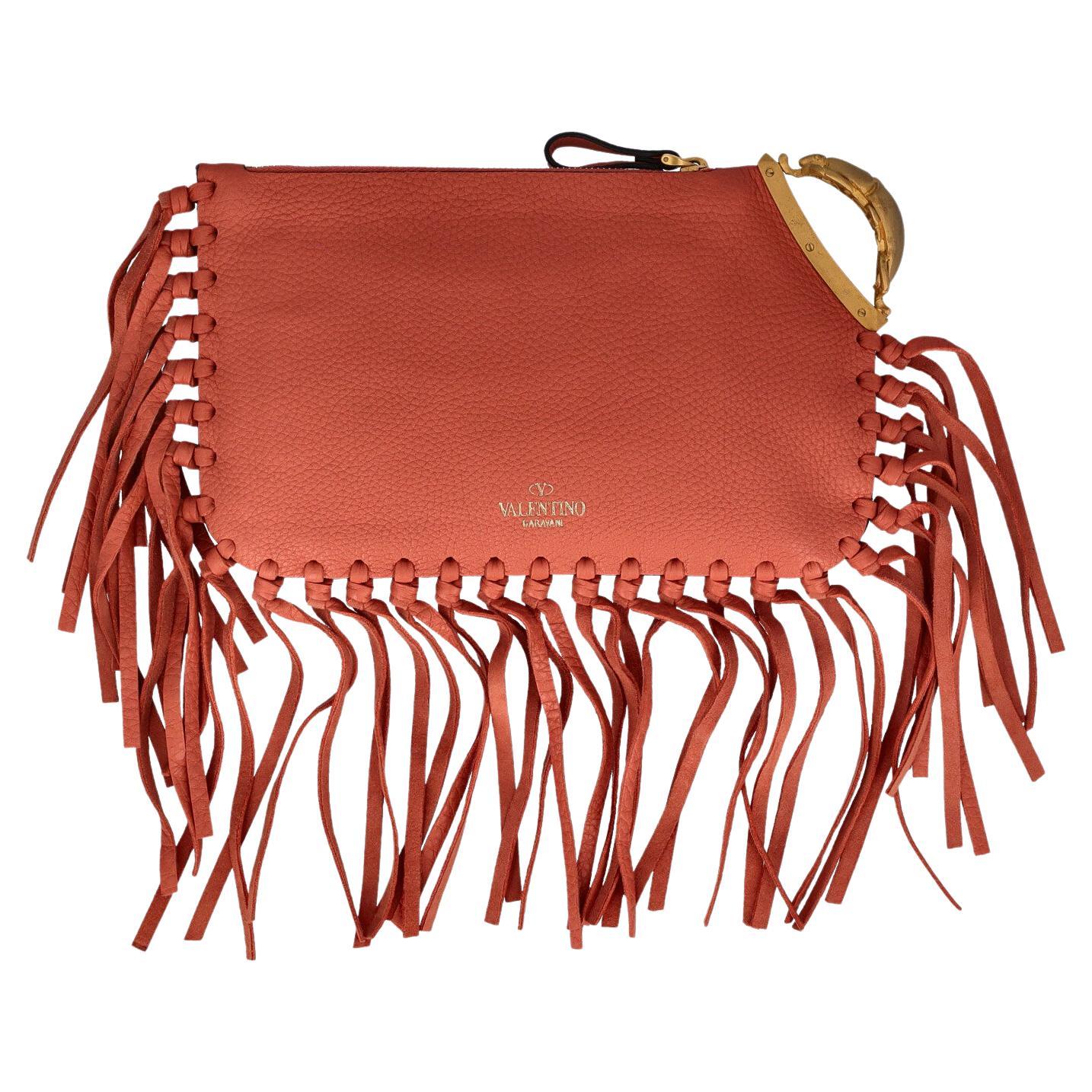 Valentino Women Handbags Orange Leather  For Sale