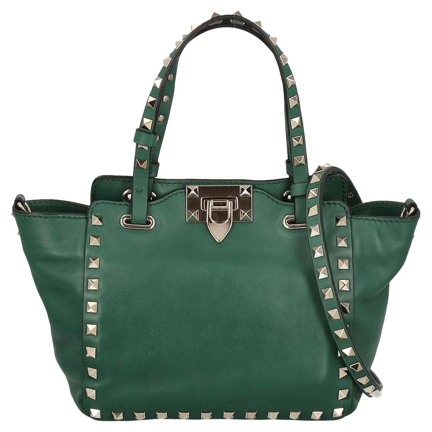Valentino Women Handbags Rockstud Green Leather For Sale