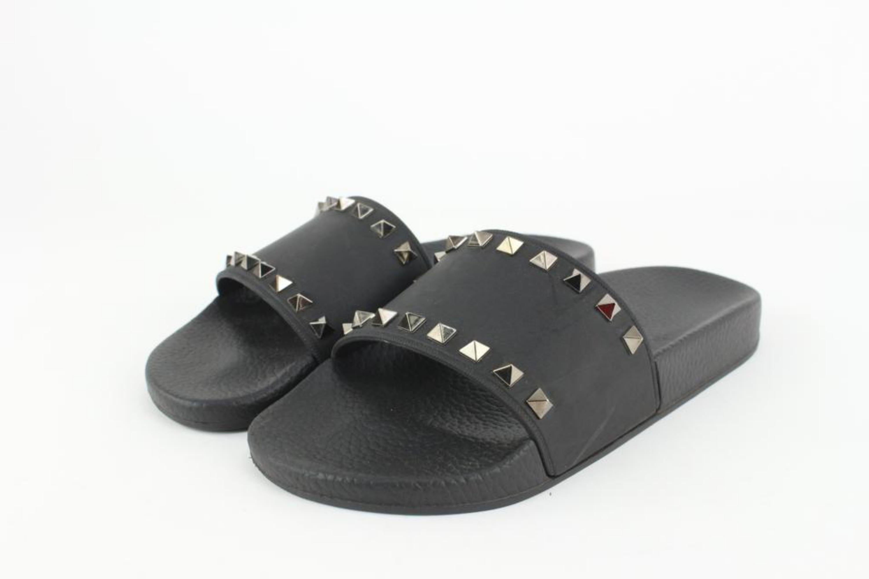 Valentino Women's 38 Black Rockstud Rubber Pool Slide Sandal 128v35 For Sale 6