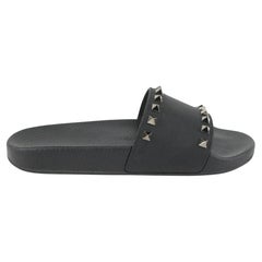 Valentino 38 Noir Rockstud Rubber Pool Slide Sandal 128v35