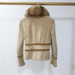 Valentino Women's Beige Sable Collar Crocodile Shearling Leather Jacket