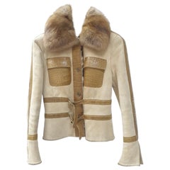 Valentino Women's Beige Sable Collar Crocodile Shearling Leather Jacket