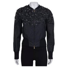 Valentino Women's Black Cropped Jacket IT 40 Beaded Zip Pre-Owned