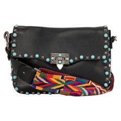 Valentino Damen Schwarz Leder Nieten Crossbody Tasche