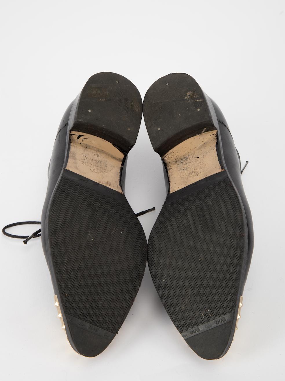 Valentino Women's Black Rockstud Cap Toe Oxford Shoes For Sale 1
