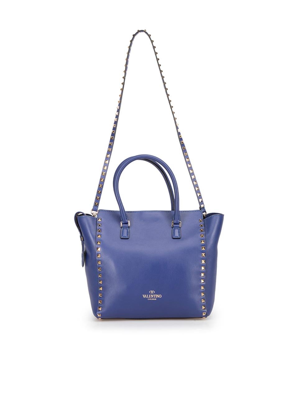 Valentino Women's Blue Leather Rockstud Tote In Good Condition In London, GB