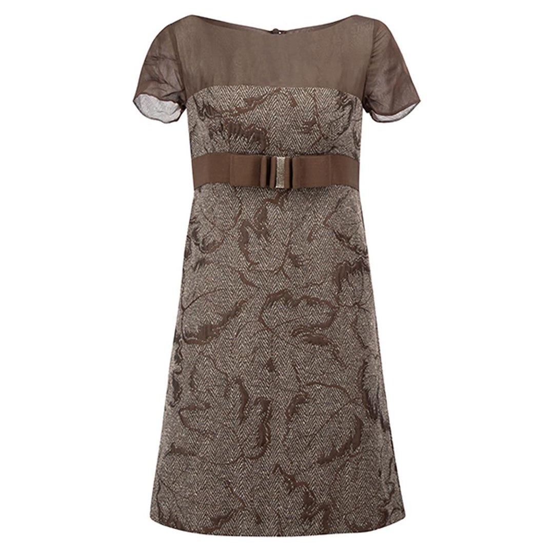 Valentino Women
s Brown Bow Detail Shortsleeve Dress