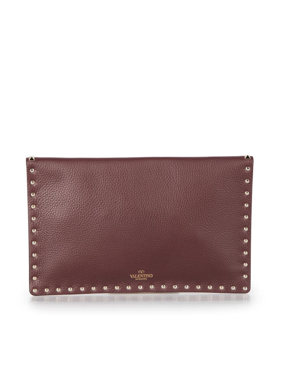 Valentino Women's Burgundy Grained Leather Studded Envelope Clutch In New Condition In London, GB