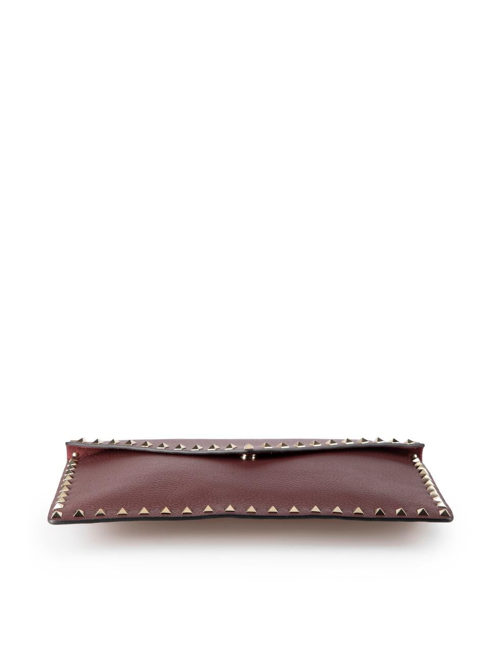 Valentino Women's Burgundy Grained Leather Studded Envelope Clutch 1