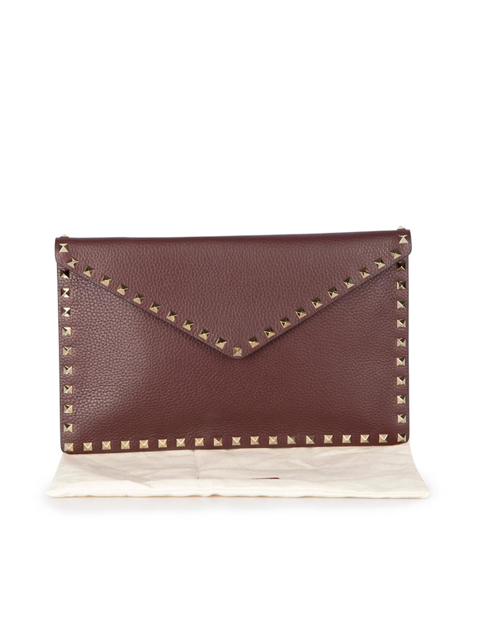 Valentino Women's Burgundy Grained Leather Studded Envelope Clutch 3