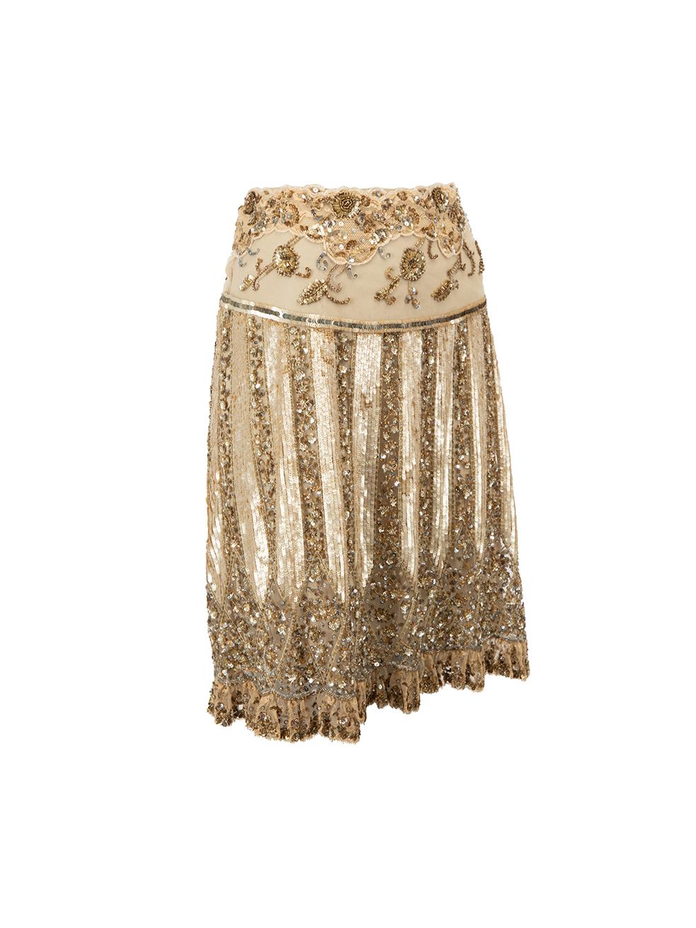 CONDITION is Very good. Minor fraying and loose threads along sequin embellishments on this skirt. Minimal wear to this Valentino designer resale item.



Details


Gold

Synthetic

Knee length skirt

Sequin embellishment

Side zip closure with hook