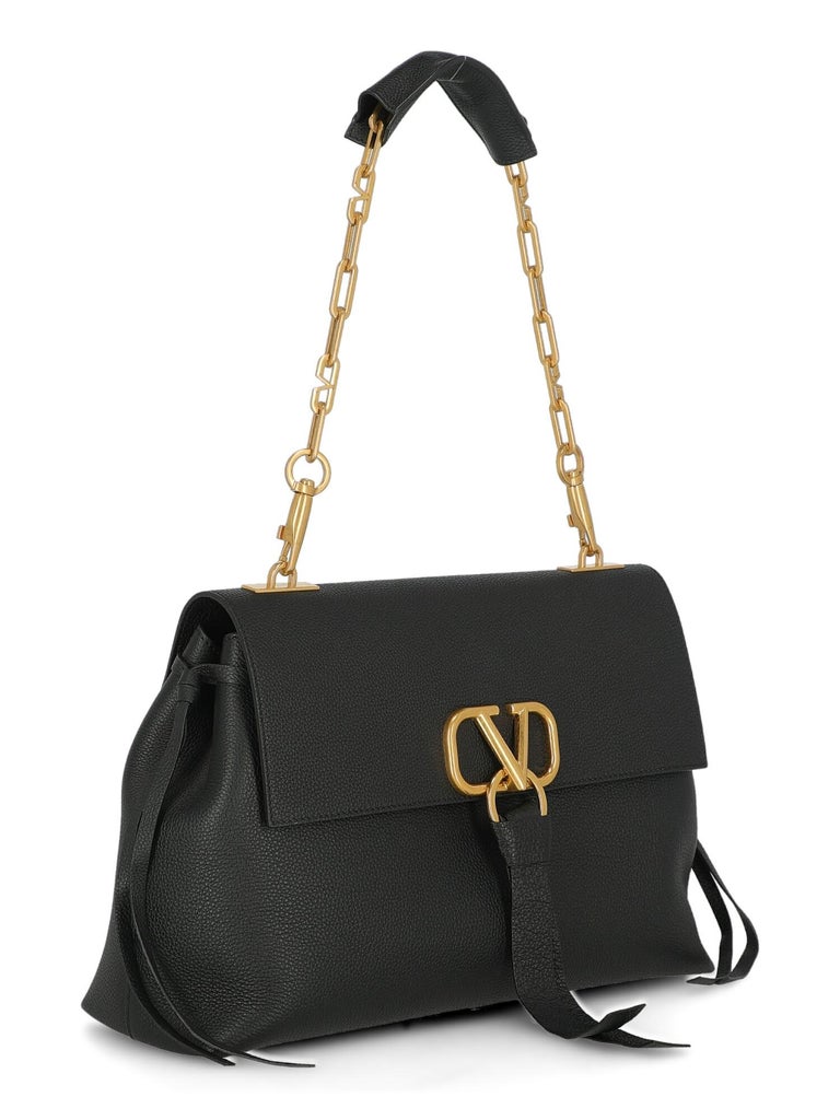 Valentino Women's Handbag V-Ring Black Leather For Sale at 1stDibs