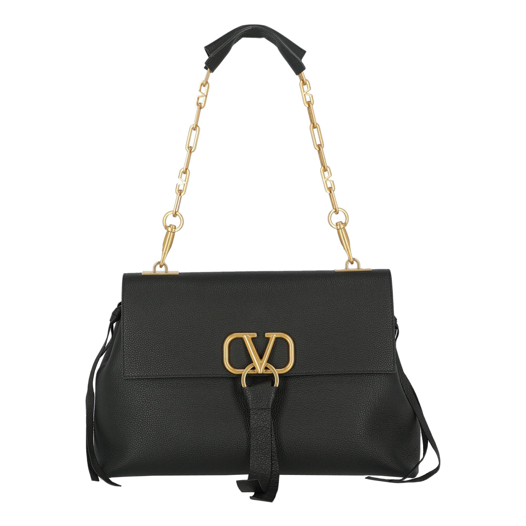 Valentino Women's Handbag V-Ring Black Leather For Sale