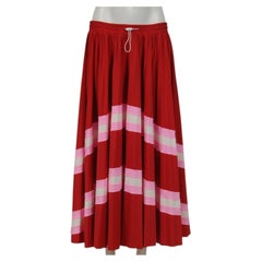 Valentino Damen-Maxirock mit Streifen und Falten, Größe XL, rot-rosa, mit Kordelzug in der Taille