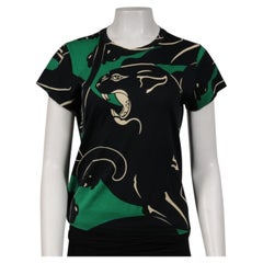 Valentino Womens Panther Jaguar T Shirt Size Large Top Green Black Cotton