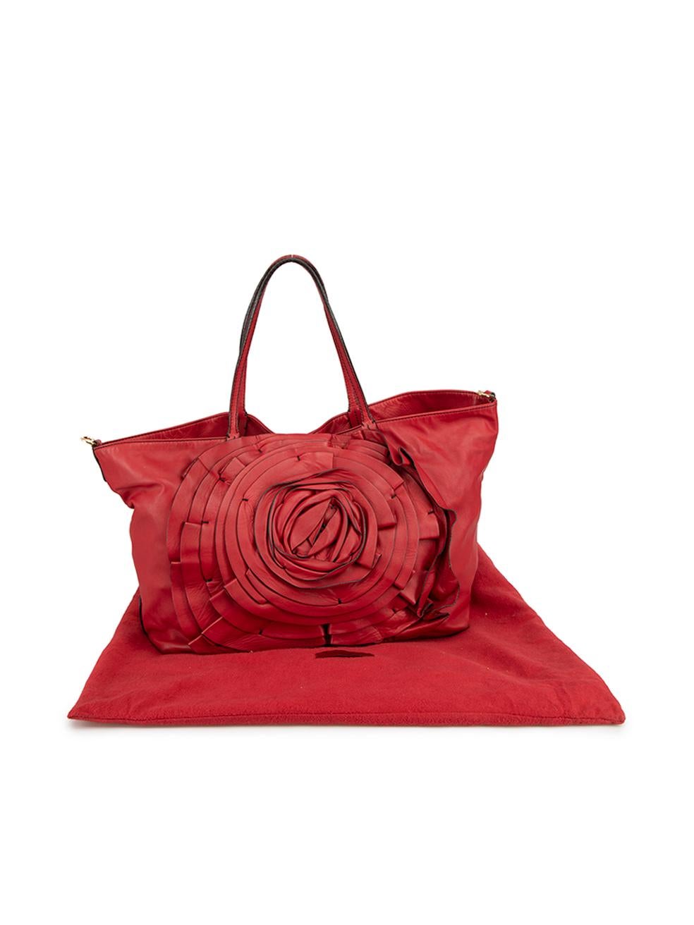 Valentino Women's Red Leather Rose Petal Tote 6
