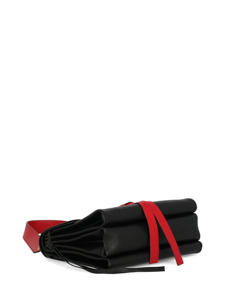 Valentino Women's Shoulder Bag V-Ring Black/Red Leather For Sale at 1stDibs