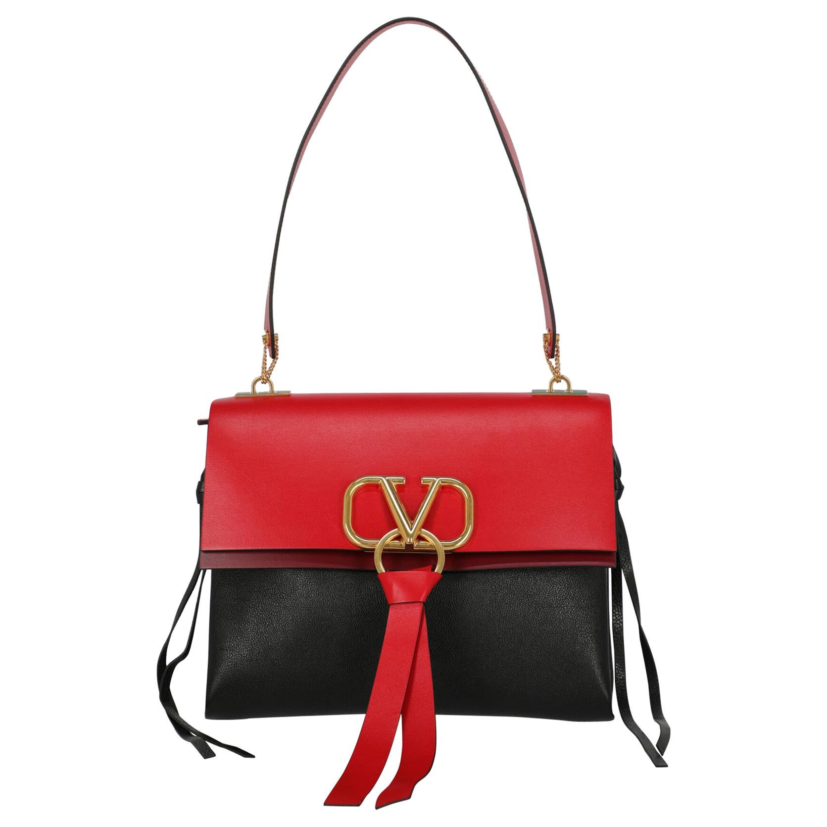Valentino Women's Shoulder Bag VRing Black/Red Leather For Sale at 1stDibs