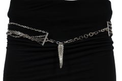 Valentino Womens Silver Crystal Horn Chain Link Waist Belt Adjustable Silver