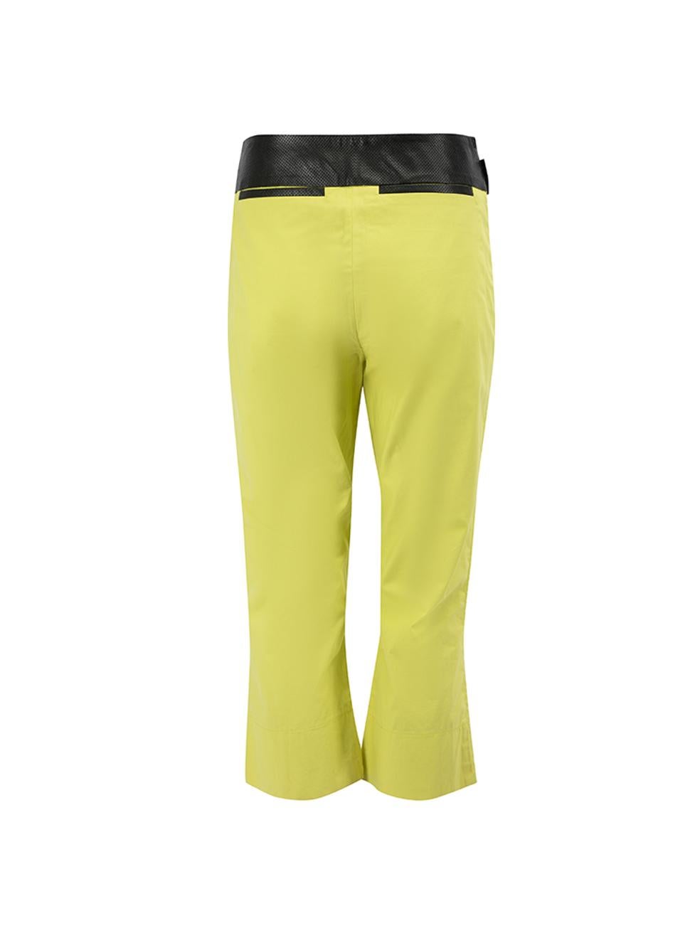 Valentino Women's Valentino Jeans Lime Green Leather Panelled Cropped Trousers In Good Condition In London, GB